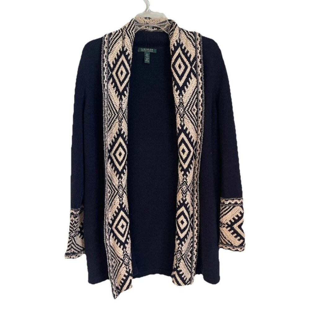 Lauren Ralph Lauren Navy  Cardigan Sweater Navy Southwestern Open